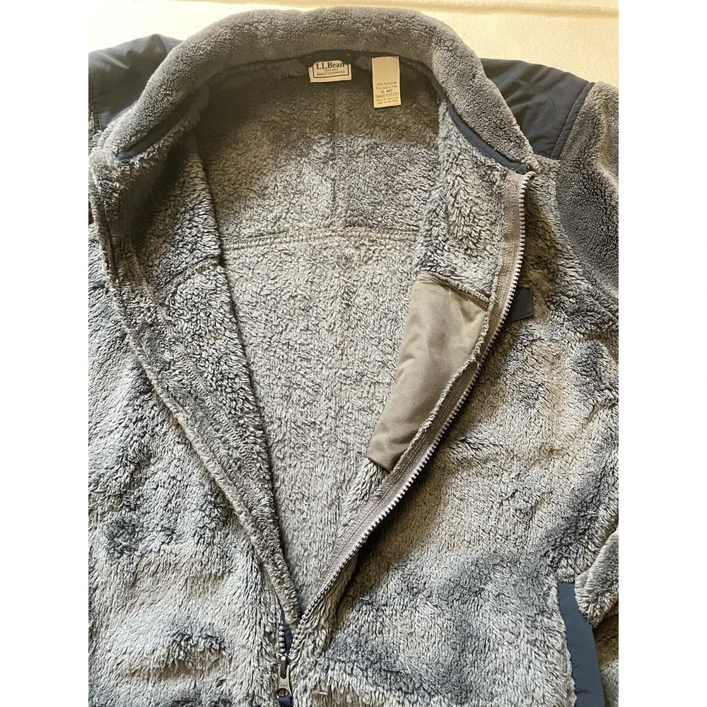 L.L.Bean Hi-Pile Fleece Jacket Gray‎ Full Zip Men's Size XL Fleece Lined Retro